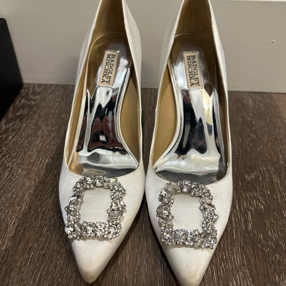 Badgley Mischka Women's Embellished Cher Crystal Buckle Pumps Satin White